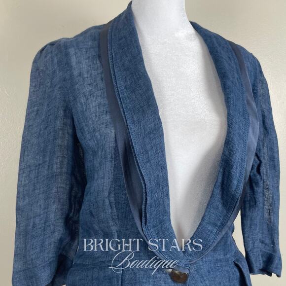 Rare Blue Linen Blazer Jacket ASO Serena Van Der Woodsen Gossip Girl Y2K - Picture 10 of 12